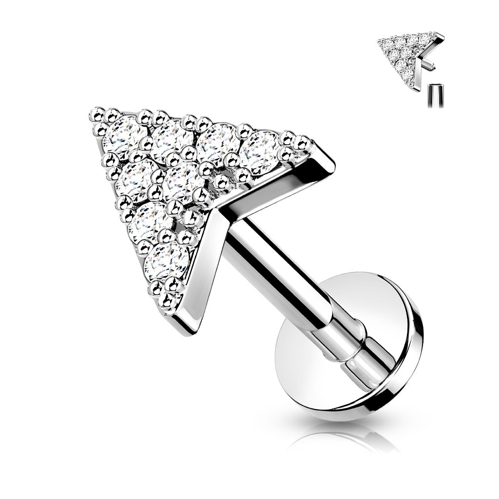 CZ Paved Chevron Arrow Internally Threaded Surgical Steel/Brass Labret (CLEARANCE)