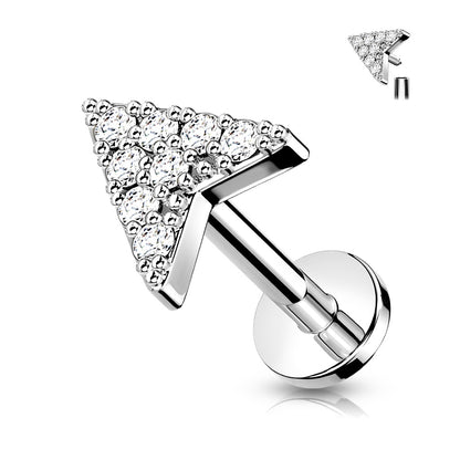 CZ Paved Chevron Arrow Internally Threaded Surgical Steel/Brass Labret (CLEARANCE)