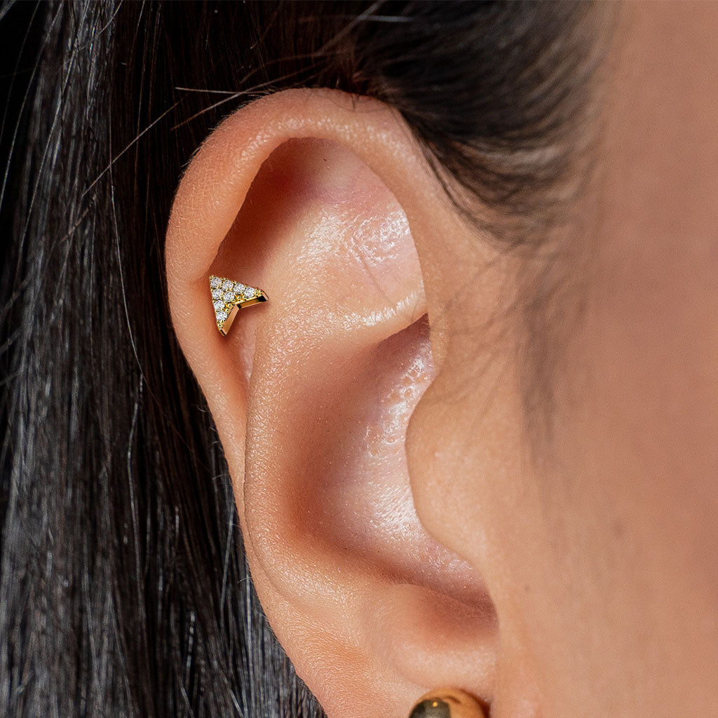 CZ Paved Chevron Arrow Internally Threaded Surgical Steel/Brass Labret (CLEARANCE)