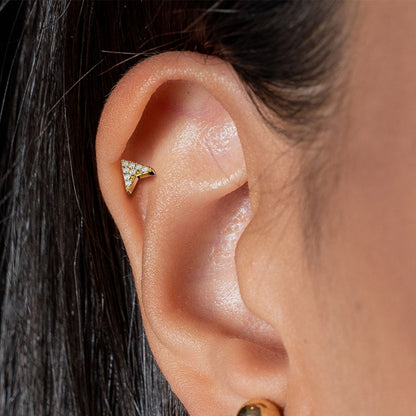 CZ Paved Chevron Arrow Internally Threaded Surgical Steel/Brass Labret (CLEARANCE)