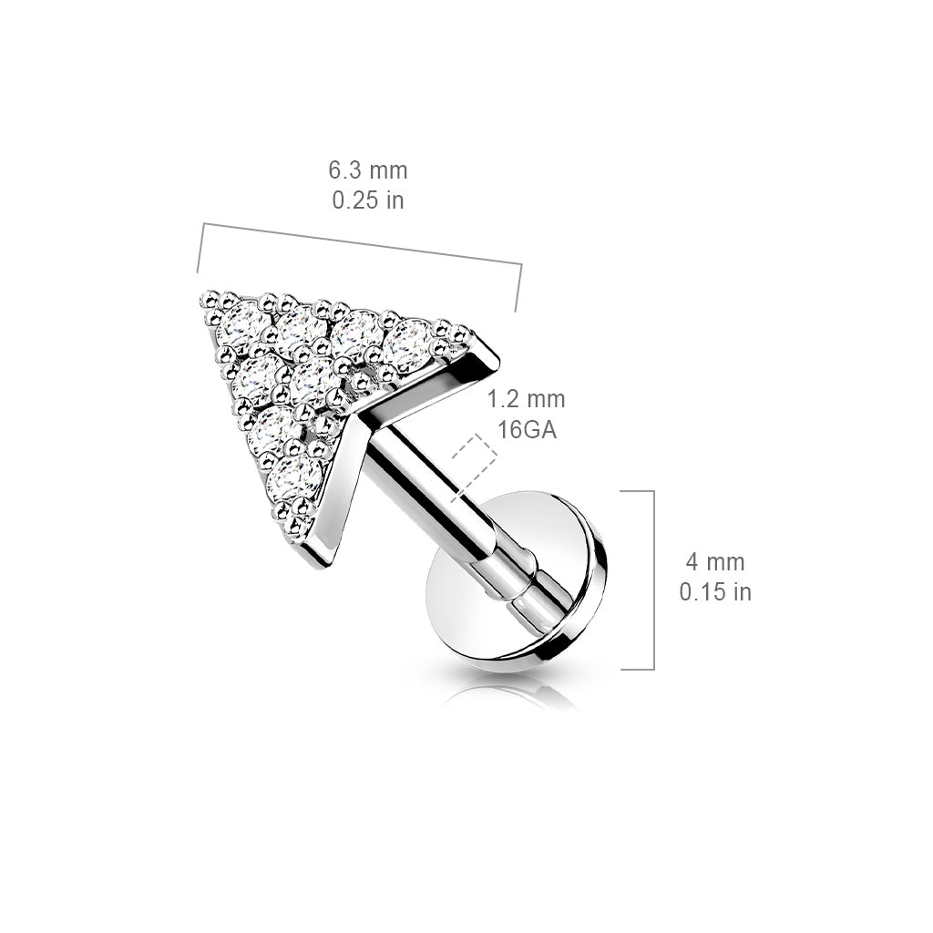 CZ Paved Chevron Arrow Internally Threaded Surgical Steel/Brass Labret (CLEARANCE)