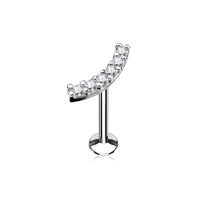 Surgical Steel/Brass Internally Threaded Labret w/ Lined CZ Curved Top (CLEARANCE)