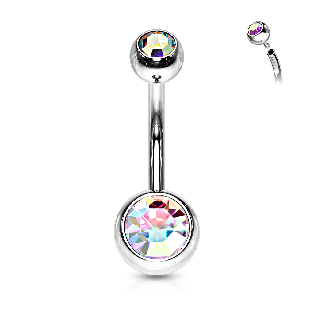 Surgical Steel Internally Threaded Double Jewel Standard Belly Banana