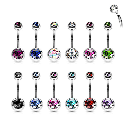 Surgical Steel Double Jewel Internally Threaded Standard Belly Banana