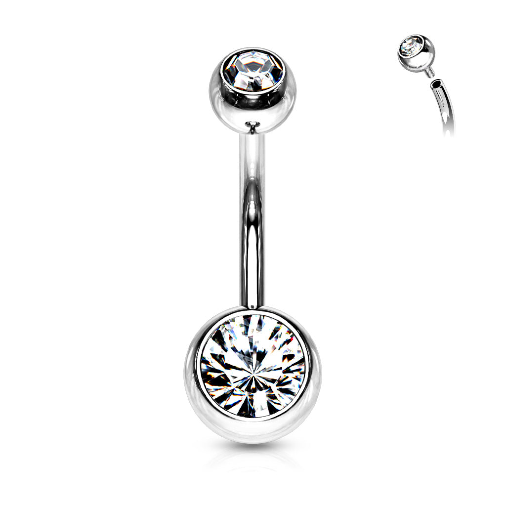 Surgical Steel Internally Threaded Double Jewel Standard Belly Banana