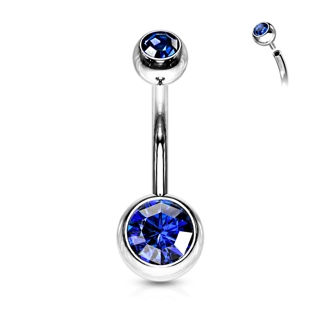Surgical Steel Internally Threaded Double Jewel Standard Belly Banana