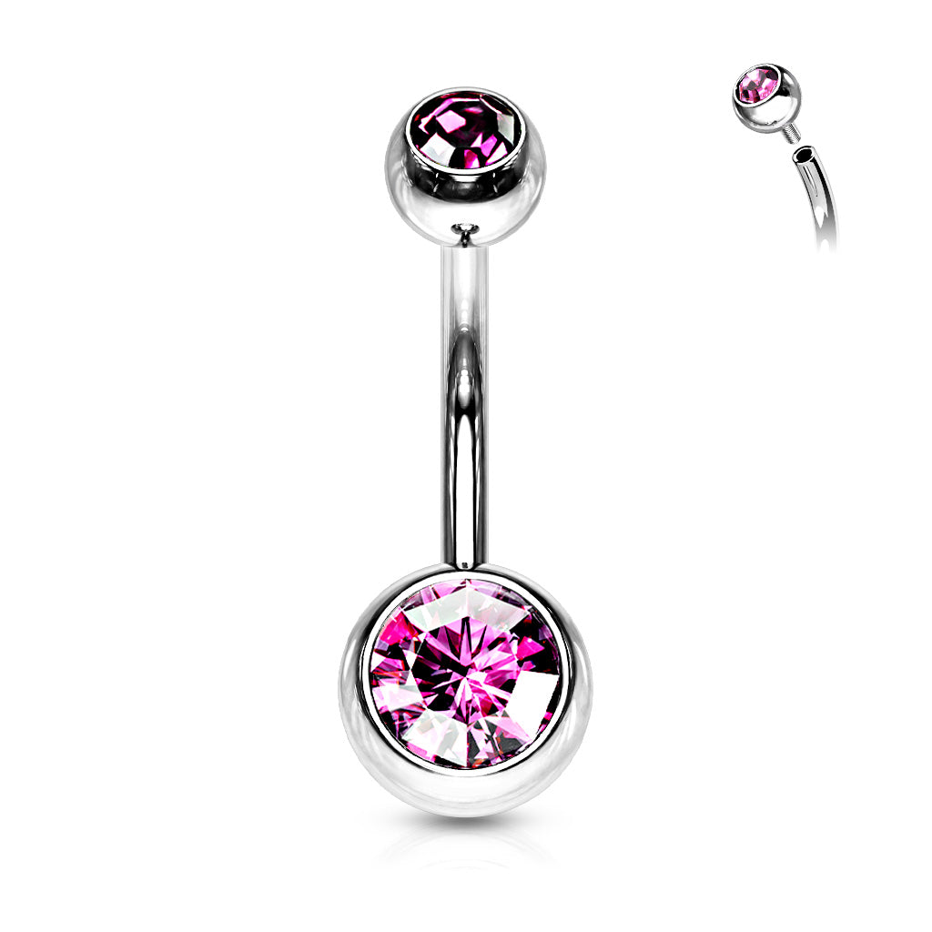 Surgical Steel Internally Threaded Double Jewel Standard Belly Banana