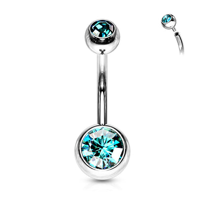 Surgical Steel Internally Threaded Double Jewel Standard Belly Banana