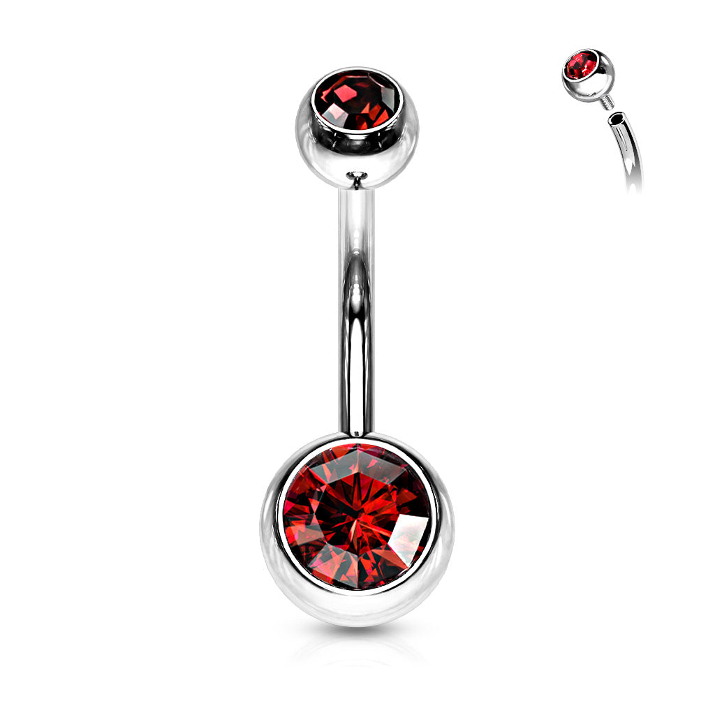 Surgical Steel Internally Threaded Double Jewel Standard Belly Banana