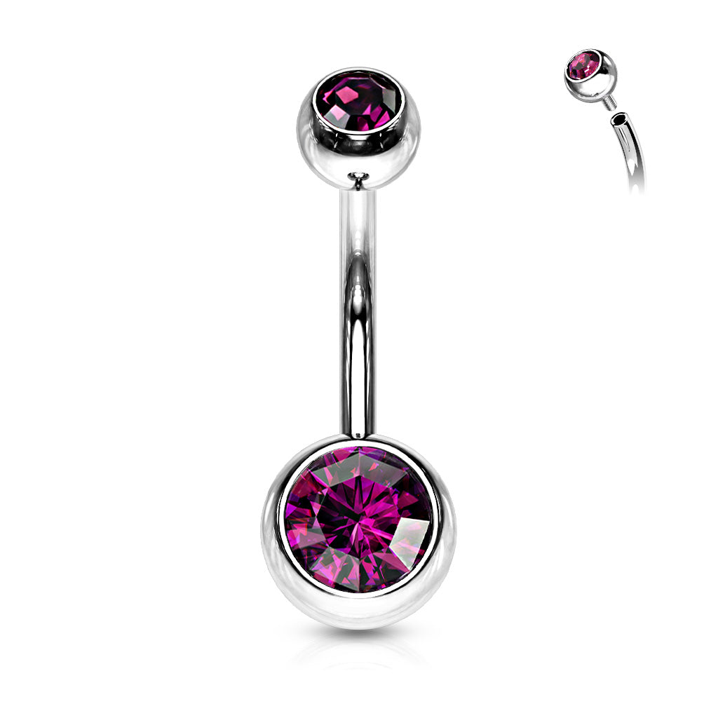 Surgical Steel Internally Threaded Double Jewel Standard Belly Banana