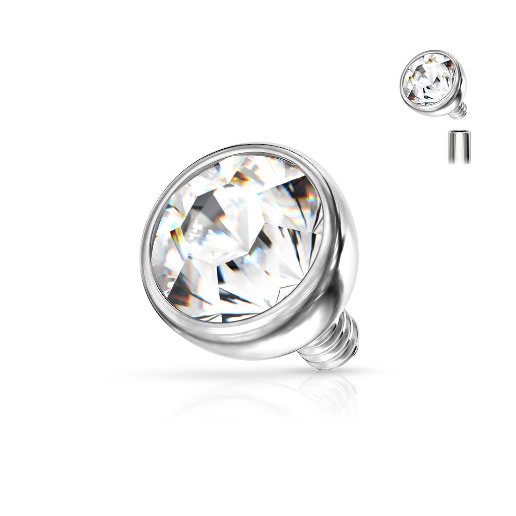 Surgical Steel Internally Threaded CZ Bezel Set Ball (Top Only)