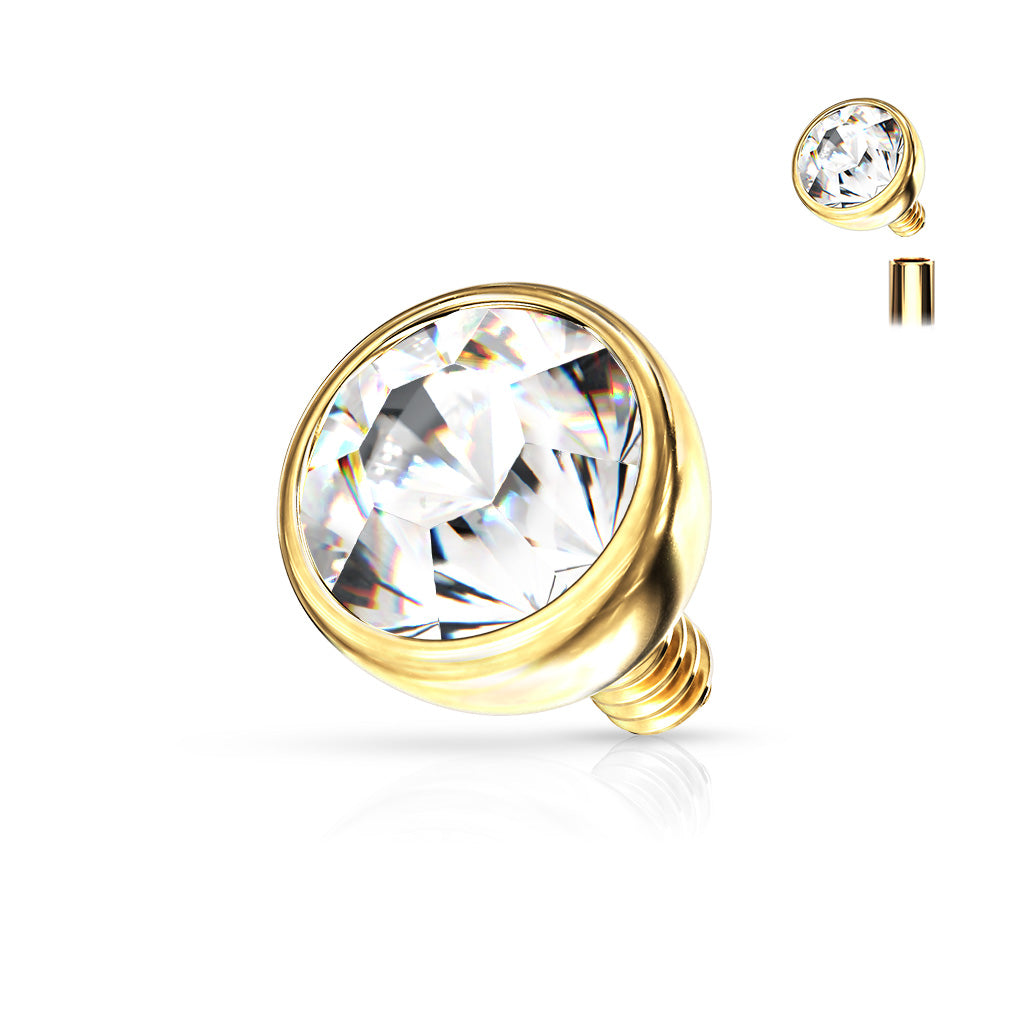 Surgical Steel Internally Threaded CZ Bezel Set Ball (Top Only)