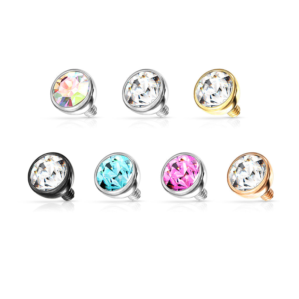 Surgical Steel Internally Threaded CZ Bezel Set Ball (Top Only)