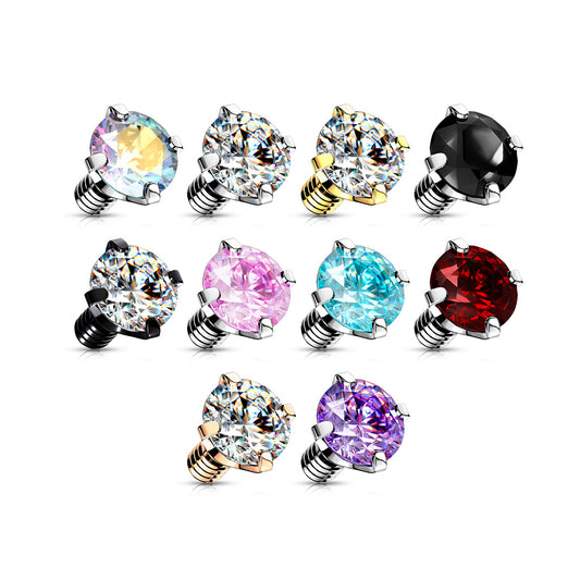 Internally Threaded Surgical Steel Prong Gem Tops