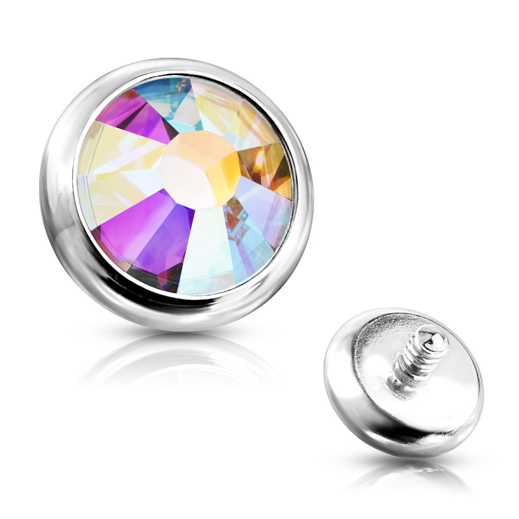 Surgical Steel Internally Threaded Bezel Set Flat Gem (Top Only)