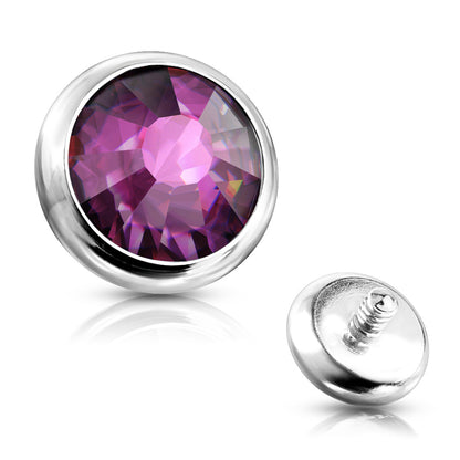 Surgical Steel Internally Threaded Bezel Set Flat Gem (Top Only)