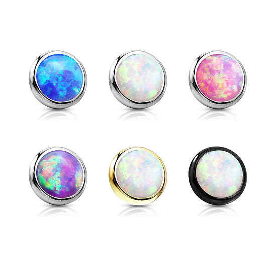 Internally Threaded Surgical Steel Opal Bezel Tops