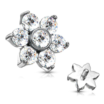 Surgical Steel Internally Threaded Zircon Prong Flower (Top Only)
