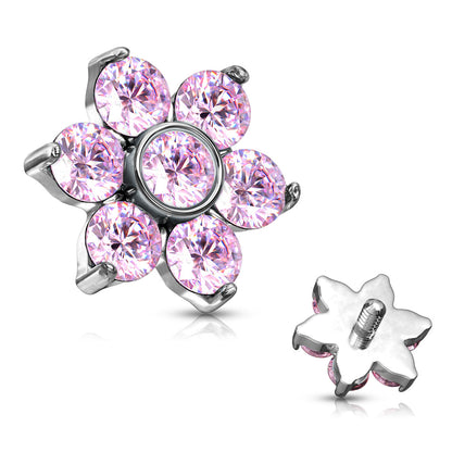 Surgical Steel Internally Threaded Zircon Prong Flower (Top Only)