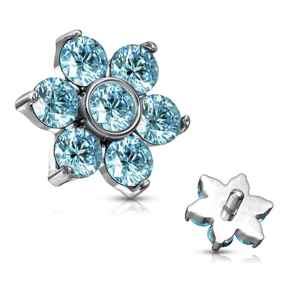 Surgical Steel Internally Threaded Zircon Prong Flower (Top Only)