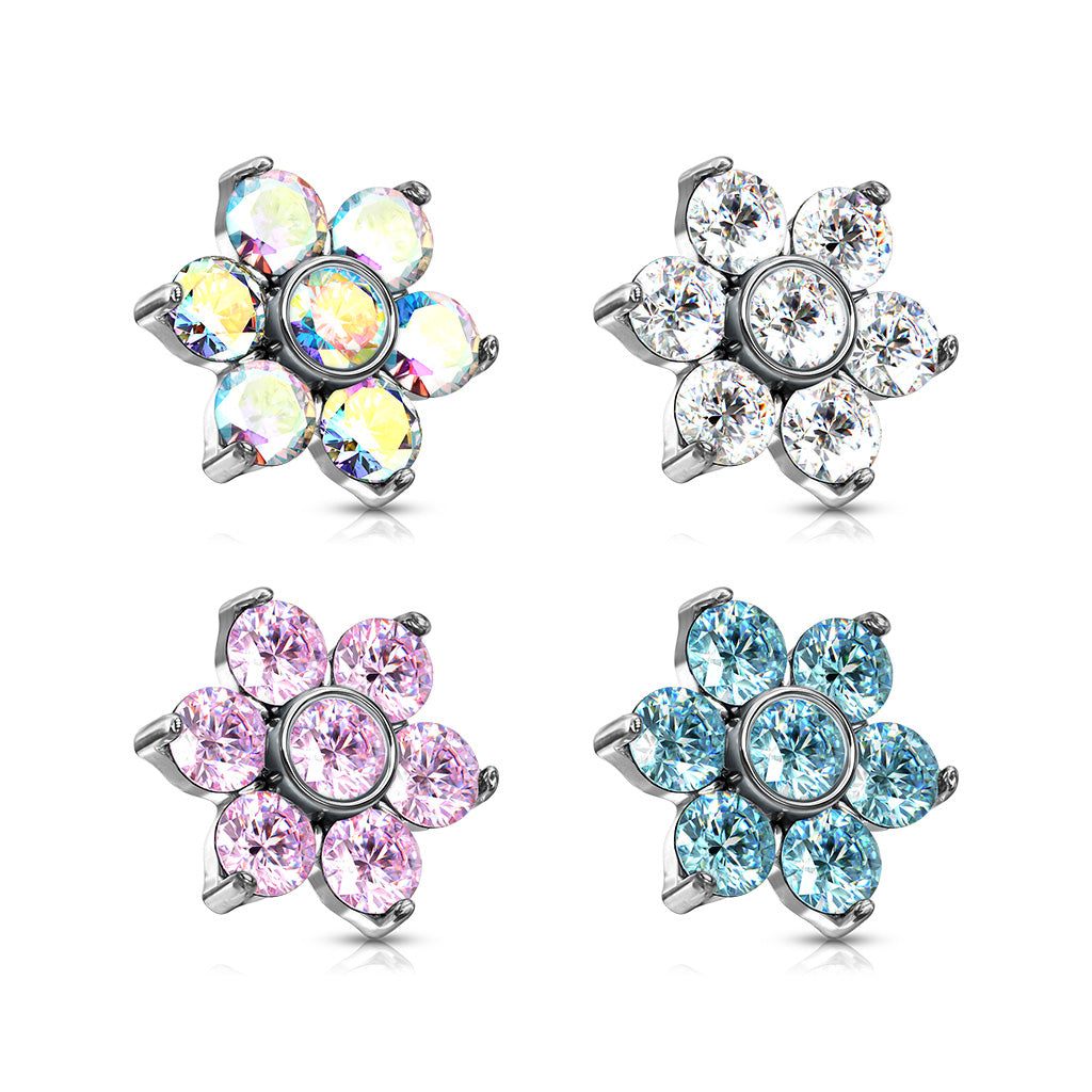 Surgical Steel Internally Threaded Zircon Prong Flower (Top Only)