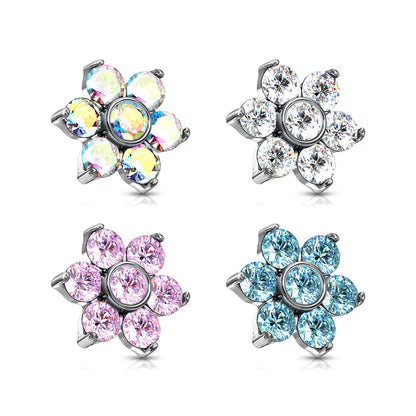 Surgical Steel Internally Threaded Zircon Prong Flower (Top Only)