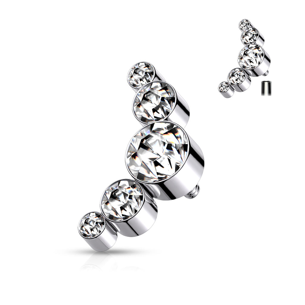 Surgical Steel Internally Threaded 5 Bezel Gem Curved (Top Only)