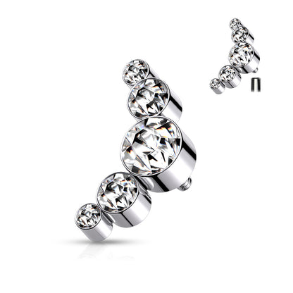 Surgical Steel Internally Threaded 5 Bezel Gem Curved (Top Only)