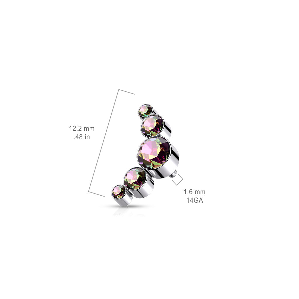 Surgical Steel Internally Threaded 5 Bezel Gem Curved (Top Only)