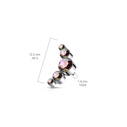 Surgical Steel Internally Threaded 5 Bezel Gem Curved (Top Only)