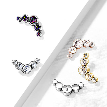 Surgical Steel Internally Threaded 5 Bezel Gem Curved (Top Only)