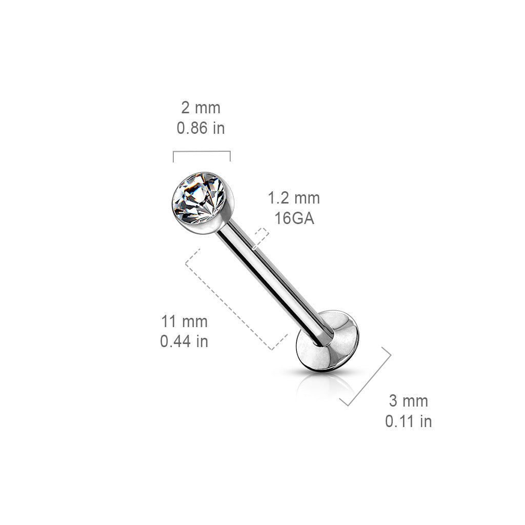 Surgical Steel Threadless Flat Back Labret Combo with Jeweled Ball Top