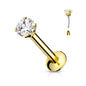 Surgical Steel Threadless Prong Set CZ Labret Combo - 3mm Base