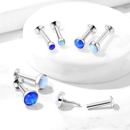 Threadless Surgical Steel Push In Flat Opal Labret Combo