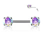 Surgical Steel Threadless Nipple Bar with Prong Set CZ Ends