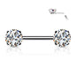 Surgical Steel Threadless Nipple Bar with Prong Set CZ Ends