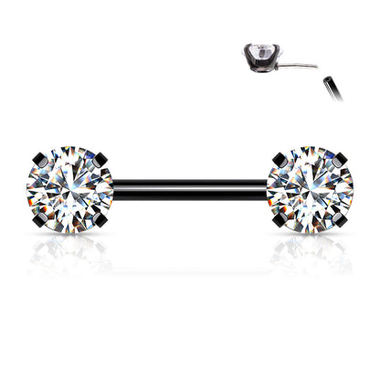 Surgical Steel Threadless Nipple Bar with Prong Set CZ Ends