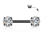 Surgical Steel Threadless Nipple Bar with Prong Set CZ Ends