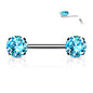 Surgical Steel Threadless Nipple Bar with Prong Set CZ Ends