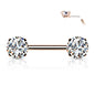Surgical Steel Threadless Nipple Bar with Prong Set CZ Ends
