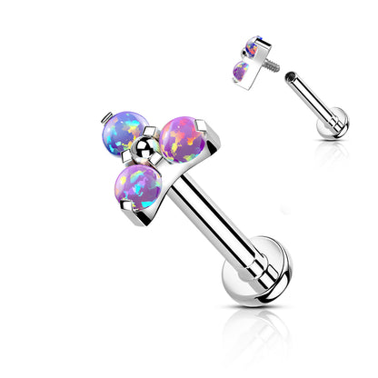 Titanium Internal Thread Opal or CZ Trinity Triangle Labret